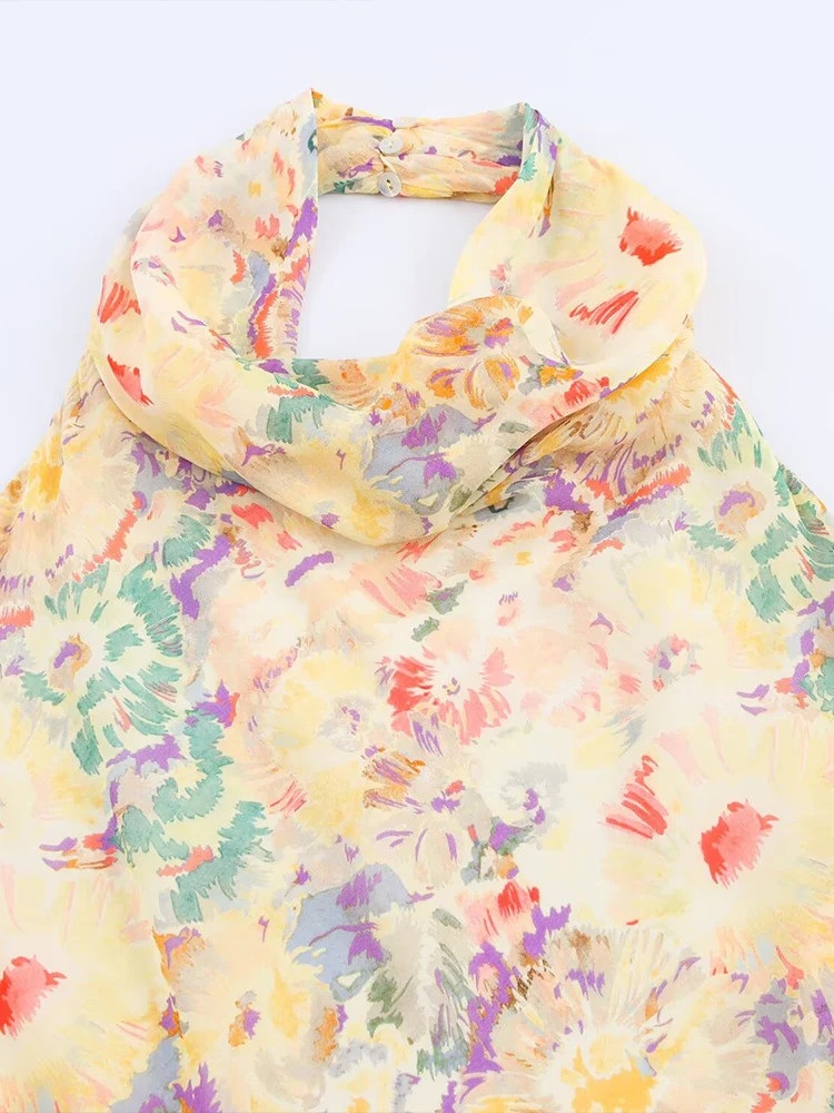 TRAF European and American style summer new fashion women's clothing halter neck backless flower print dress