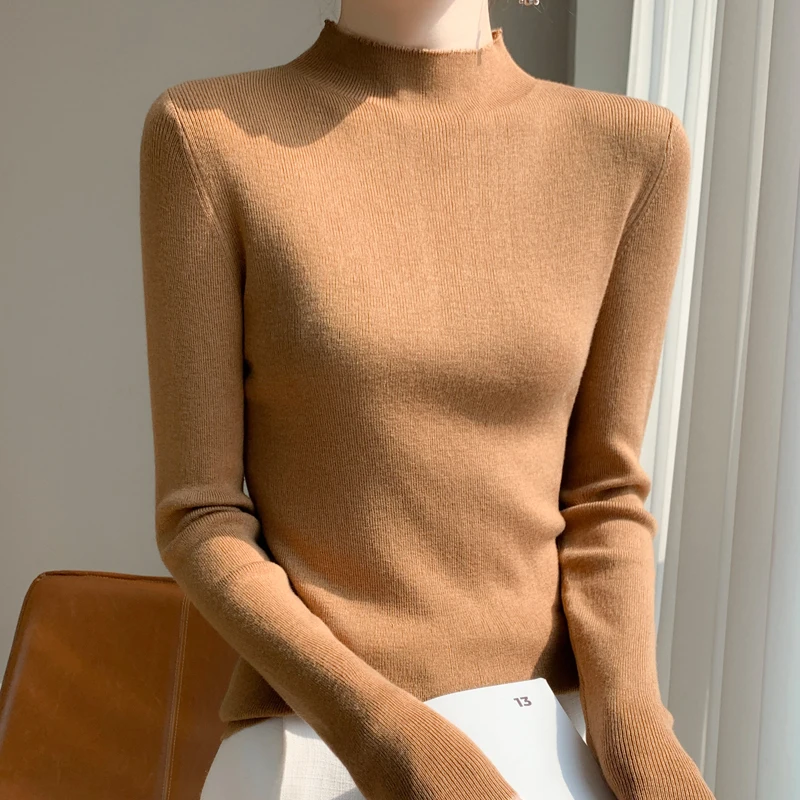 2024 New Spring and Autumn Cashmere Sweater Women Mock Neck  Pullover Casual Cashmere Sweater Women