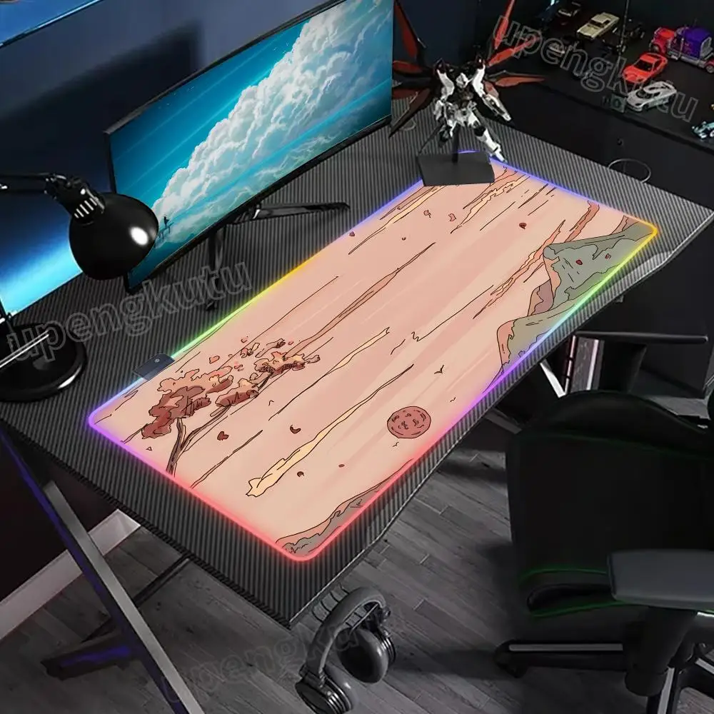 

Коврик для мыши с RGB-подсветкой и изображением заката, прочный, нескользящий, модный, резиновый, с прошитыми краями, подарок для девочек и мальчиков