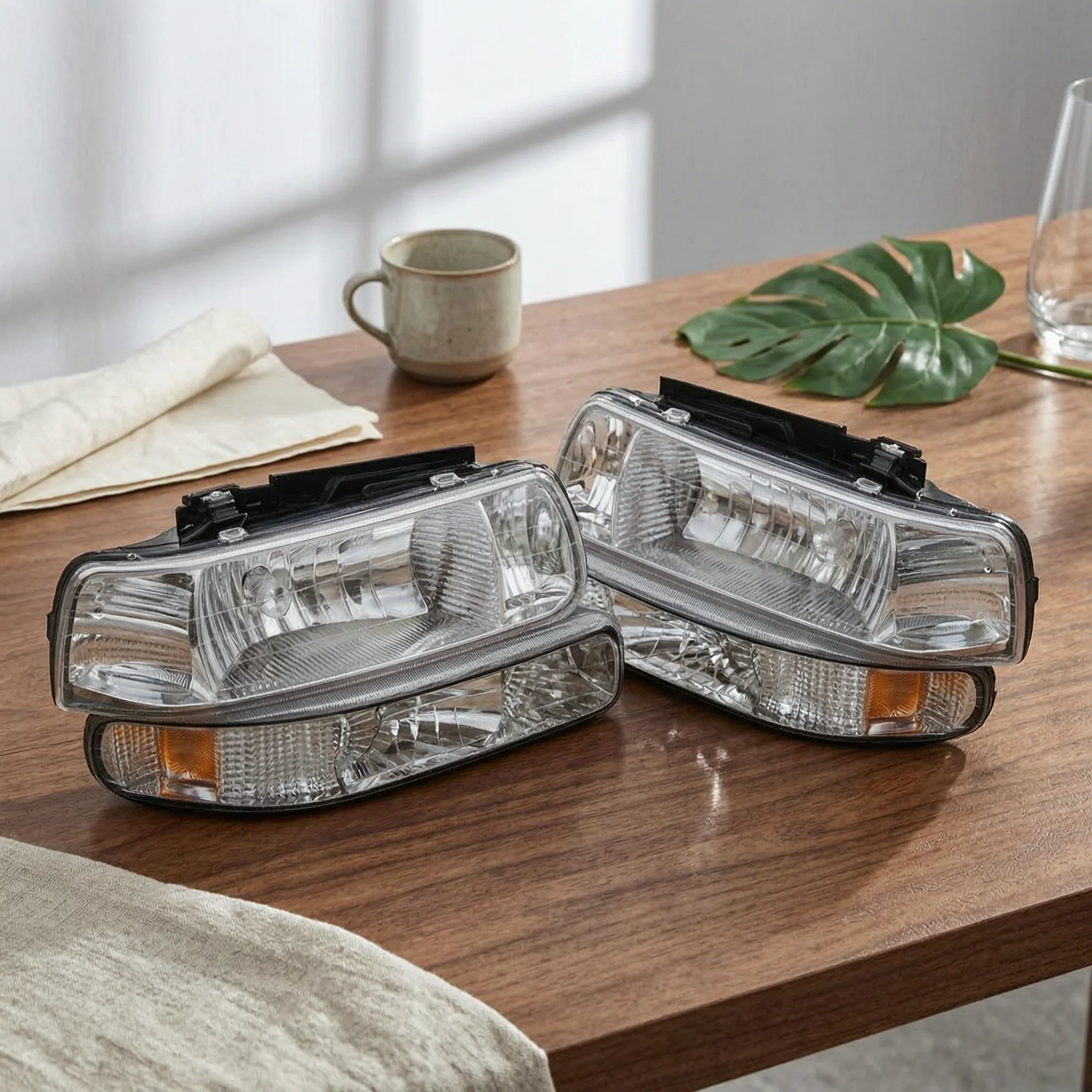 Replacement Headlight Assembly Chrome Housing Headlight Assembly Lamp Bright LED for Truck Owners, Collision Repair