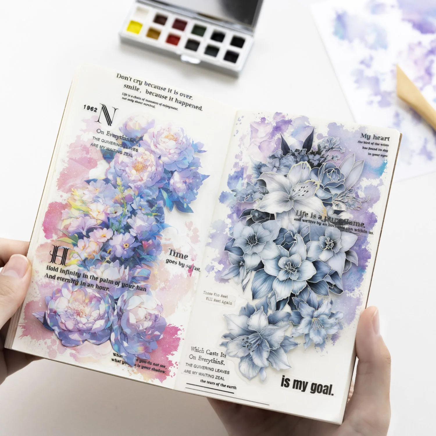 3 Sheets Watercolor Trace Series Pattern PVC Transfer Sticker Creative DIY Journal Material Collage Stationery