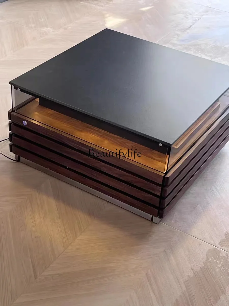 

LD33Nordic rock slab coffee table solid wood atmosphere black walnut modern black square tea table