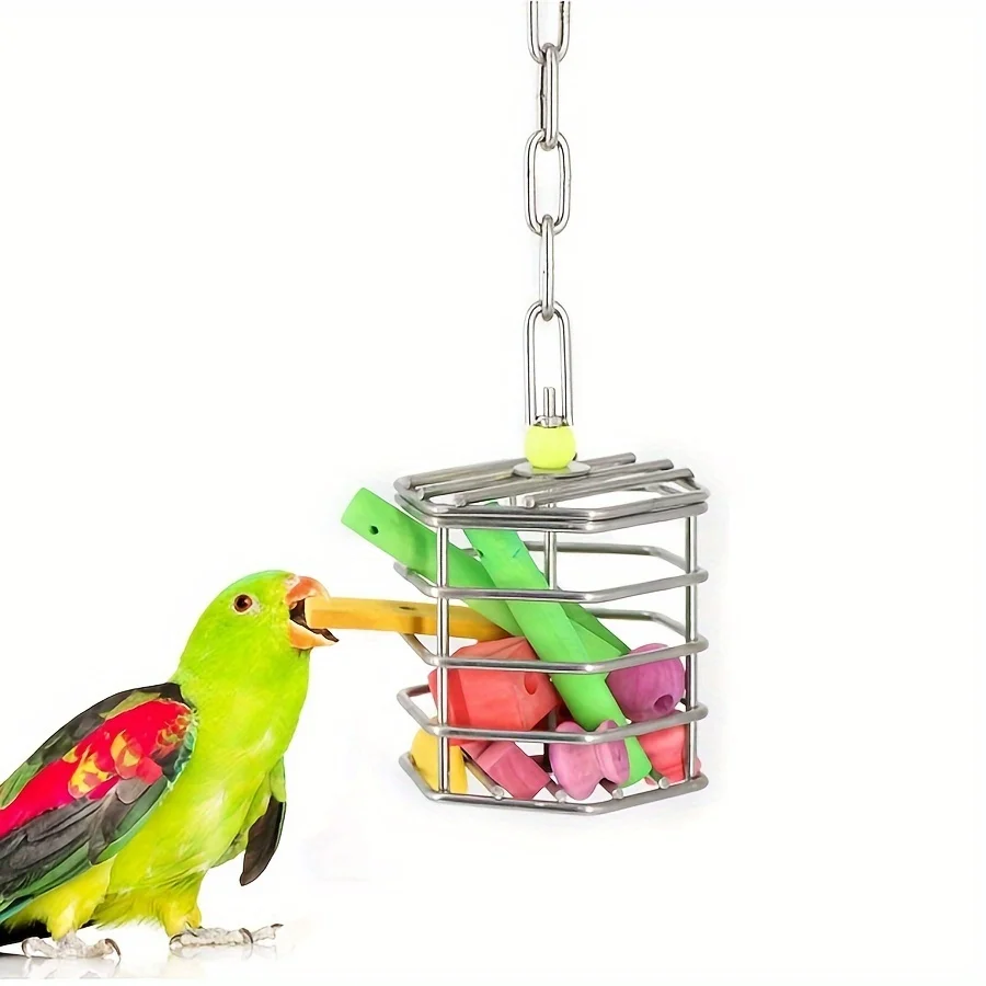 1 Stück Papageien-Futterkorb aus Edelstahl für Gemüse und Obst, Großer Papageien-Kaukorb, Puzzle-Training gegen Langeweile, Vogelzubehör B – Detail 1