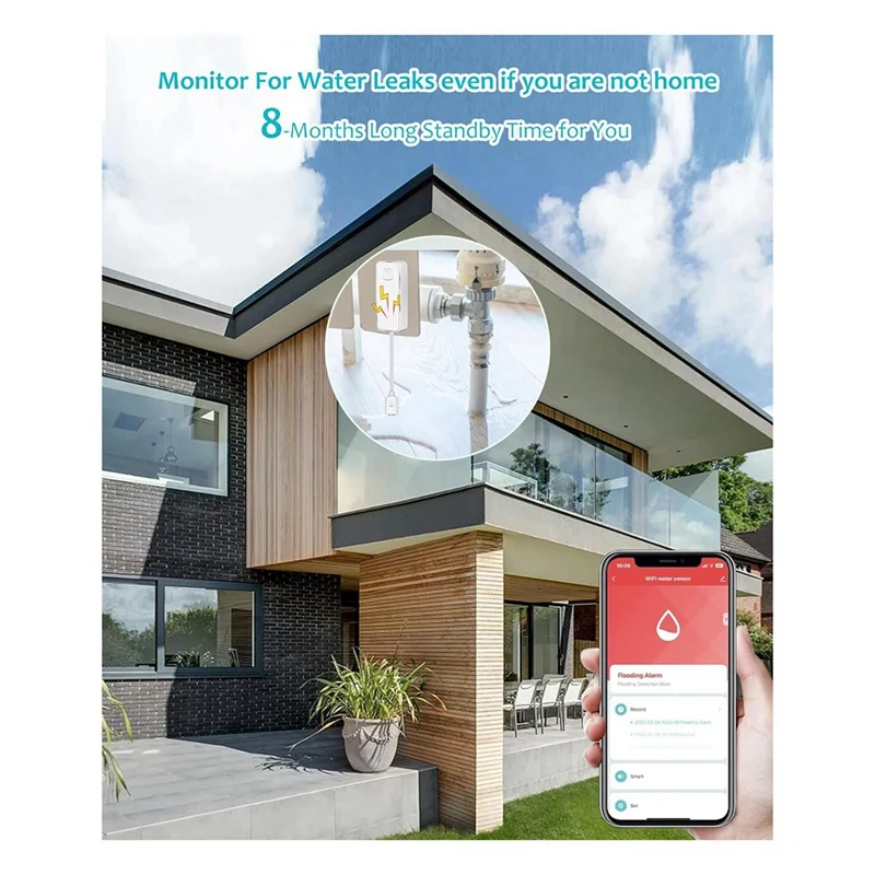 Wifi детектор воды Ieak для дома 3 упаковки, умный датчик утечки воды с сигнализацией 80 дБ и оповещениями от приложений, датчик воды