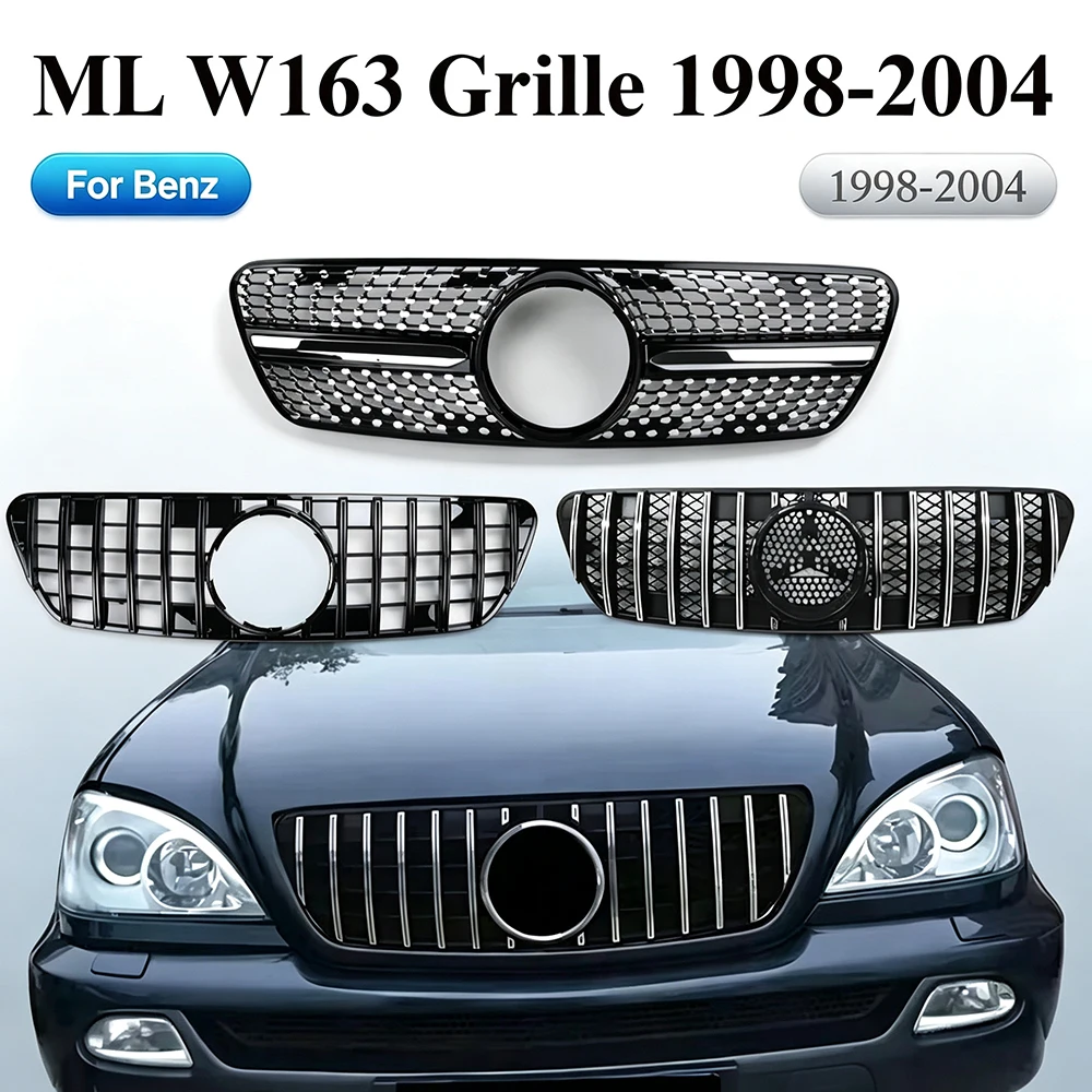 For Mercedes W163 ML320 ML350 ML270 ML400 ML430 1998-2004 Diamond GT Style Front Bumper Grille Plastic Mesh Racing Grill Cover