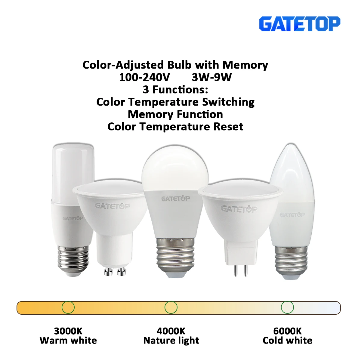 

Многоосновные светодиодные трехцветные прожекторы с регулируемой яркостью (GU10/MR16/E27) 3W-9W CCT сбросом памяти для интерьера спальни, гостиной