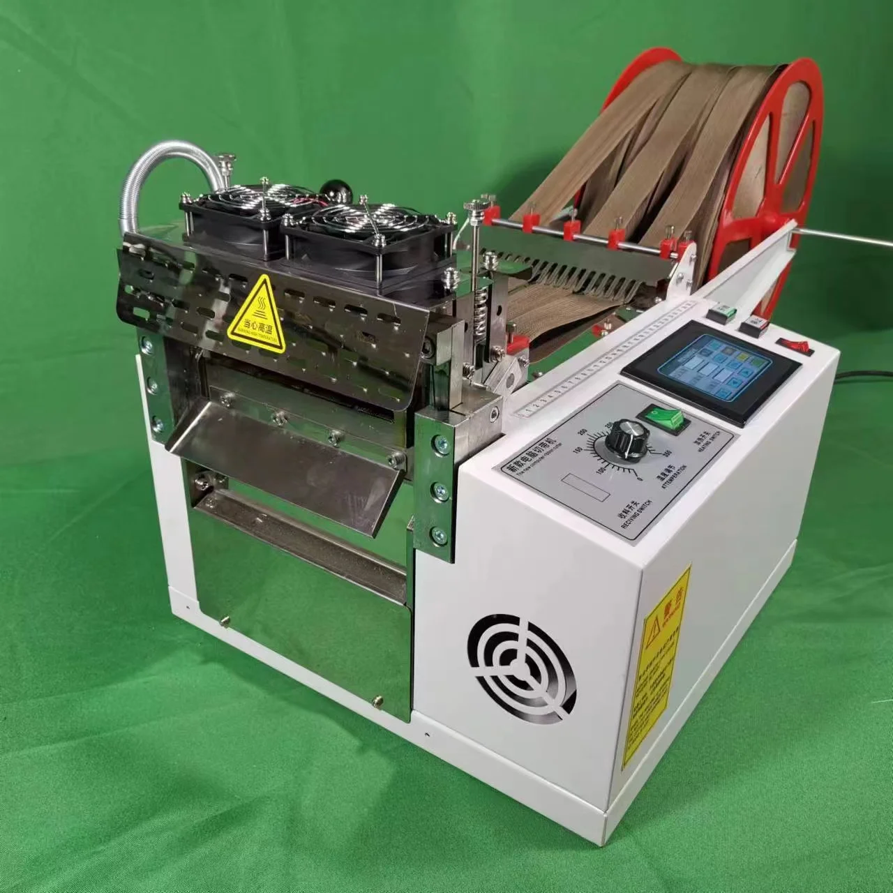 touch panel automatic cutting machine hot and cold knife Car seat belt,mountaineering protection belt thick material cutter 200T