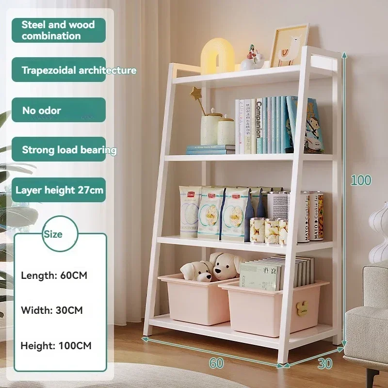 

Home multi-layer wrought iron storage rack with Ins style minimalist floor to ceiling storage display cabinet trapezoidal shelf