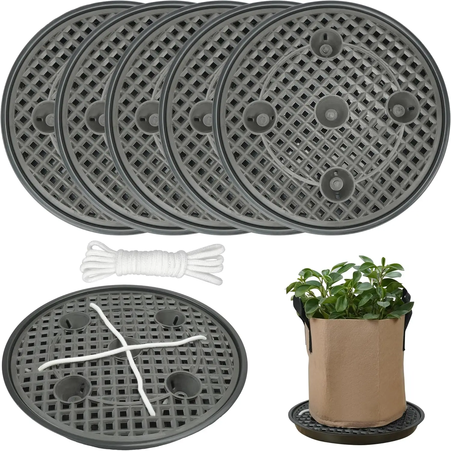 

6 Pack 12 inch Self Watering Base for Fabric Grow Bag, Self-watering Plastic Elevated Plant Saucer Stand, Automatic Watering Tra