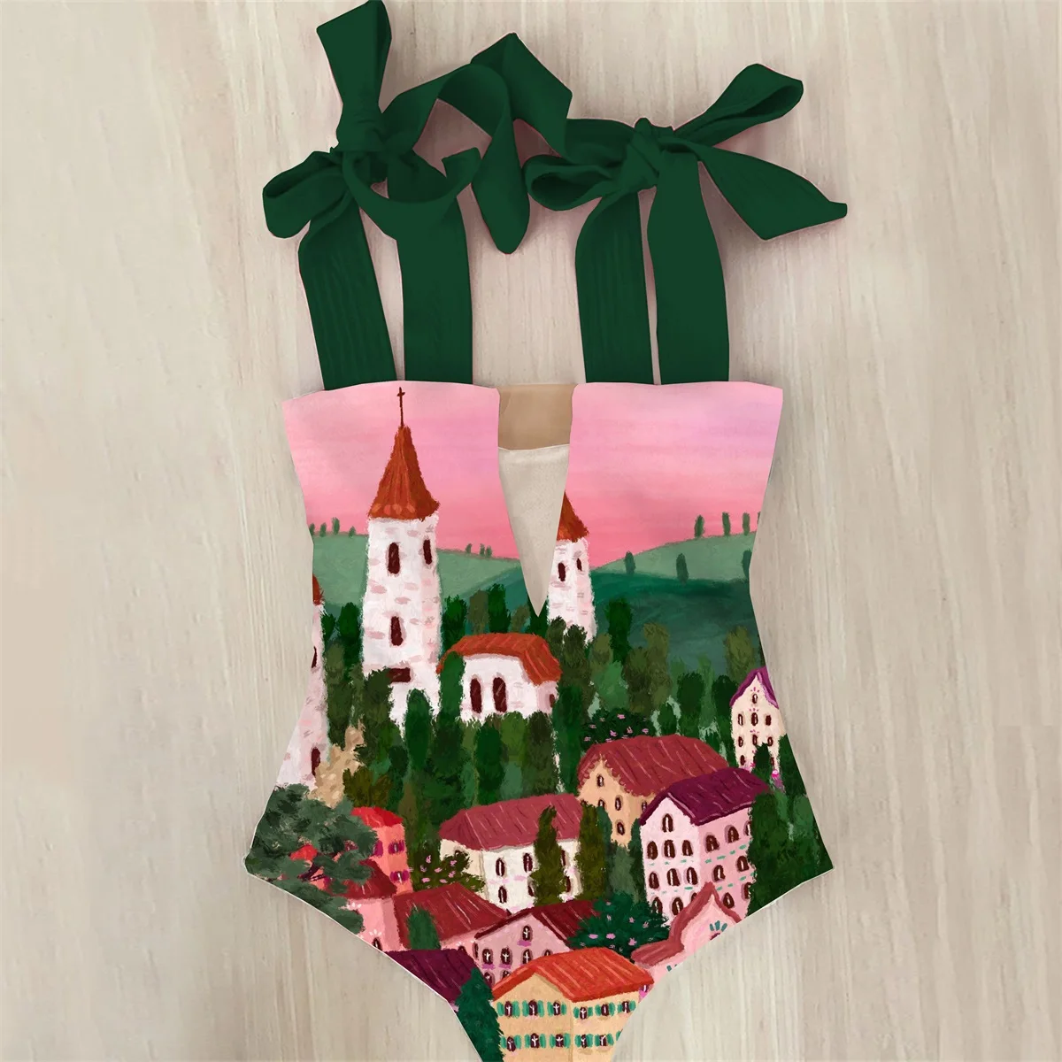 2026 New Sexy One Piece Swimsuit Shoulder Strappy Swimsuit Heart Print Swimwear Women Backless Bathing Suit Beach Wear Monokini