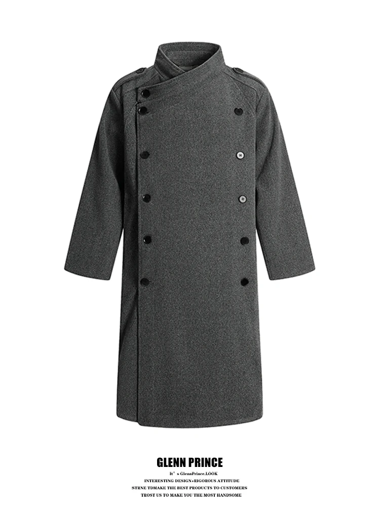 

Warmth GPstudio Men's Long Woolen Coat Double-Row Button Decorated Stand Collar Windbreaker Outerwear for Winter Sli Outfit