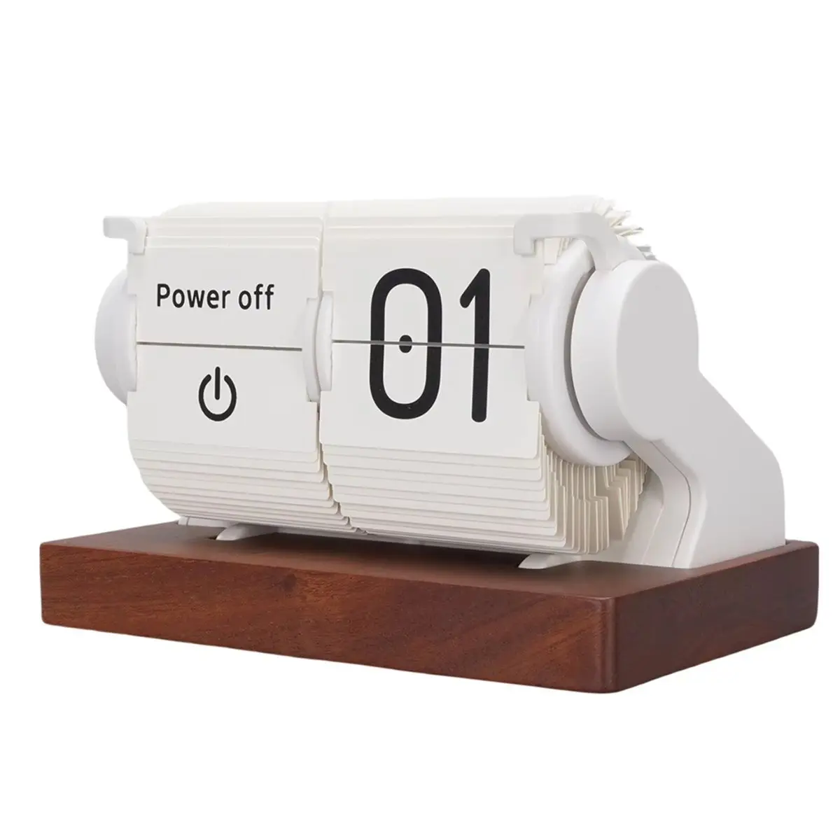 L73A NEW Vintage Flip Clock Mechanical Battery Powered Automatic Page Turning Clock with Wood Base for Living Room White
