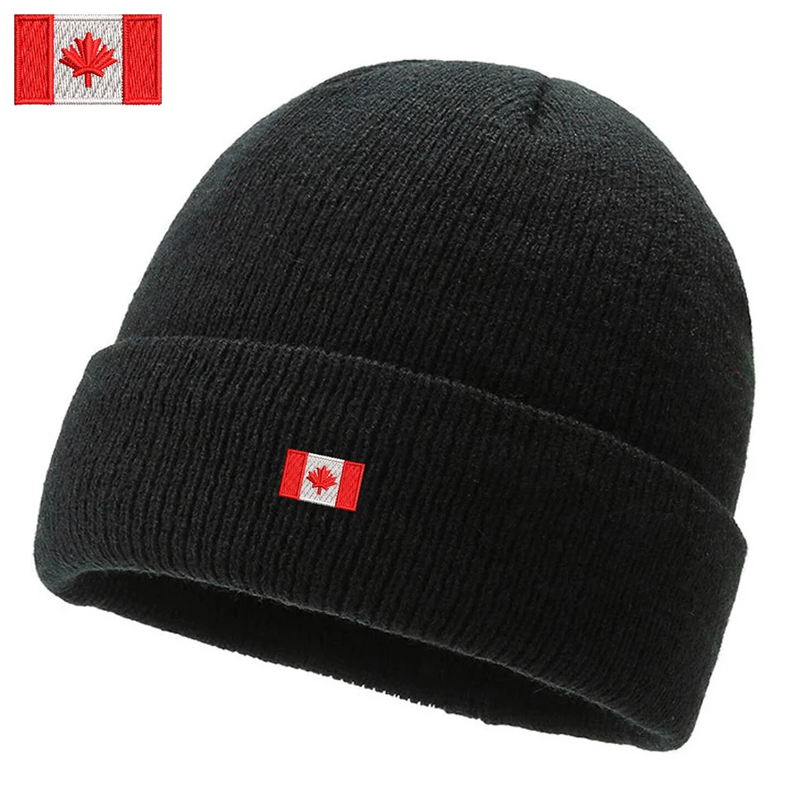 Embroidery Design Canada flags Beanies Knitted hats Custom Text Winter thick caps Men Women Female Caps Warmer Bonnet hat