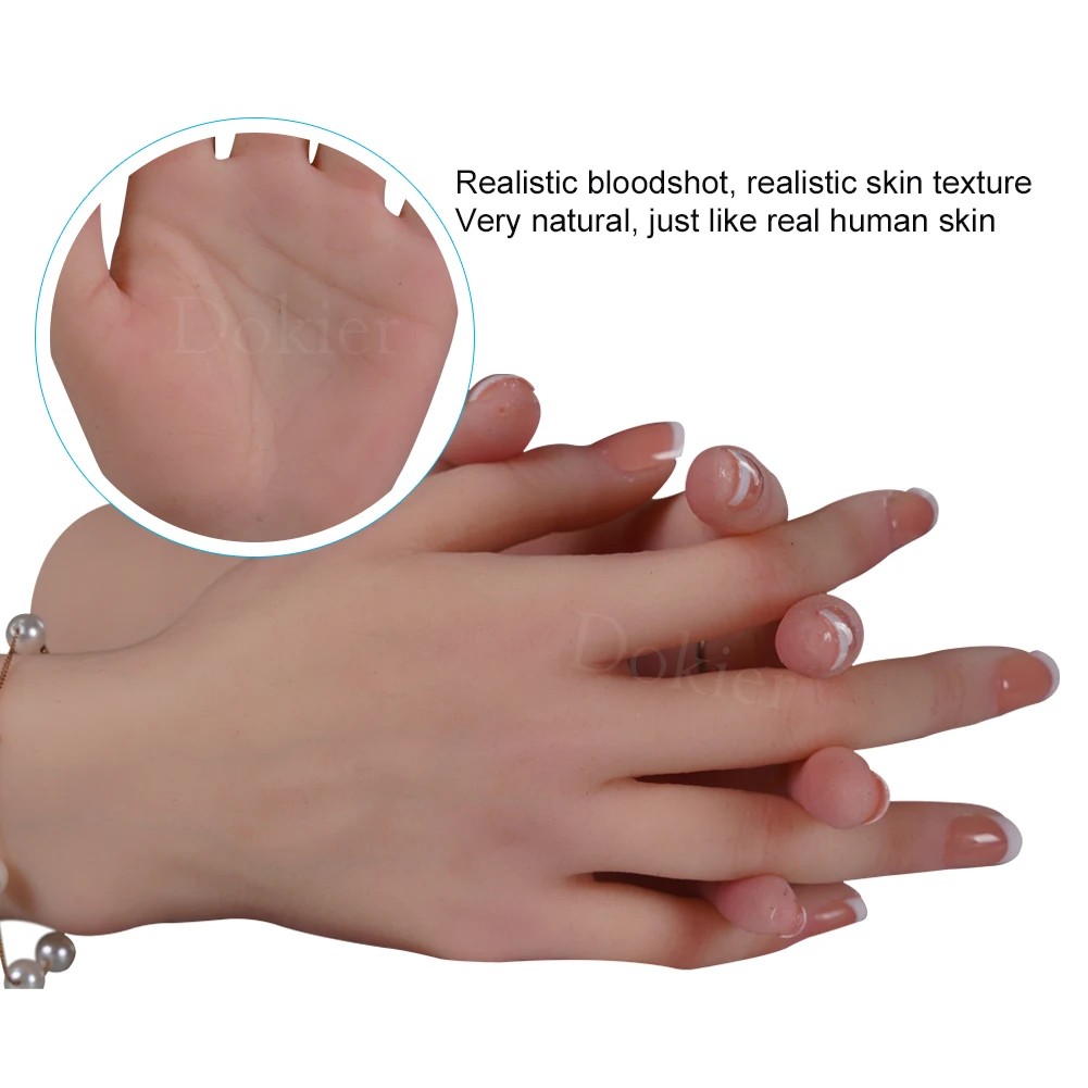 Dokier Realistic Silicone Material Female Hands Model Lifelike Silicone Female Hand Foot Mannequin for Hand Art Jewelry Display