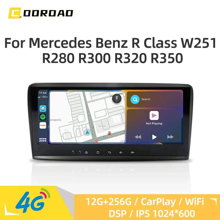 CarPlay Android 14.0 Car Radio for Benz R Class W251 R280 R300 R320 R350 Car Multimedia Player GPS Navigation 4G WiFi Bluetooth