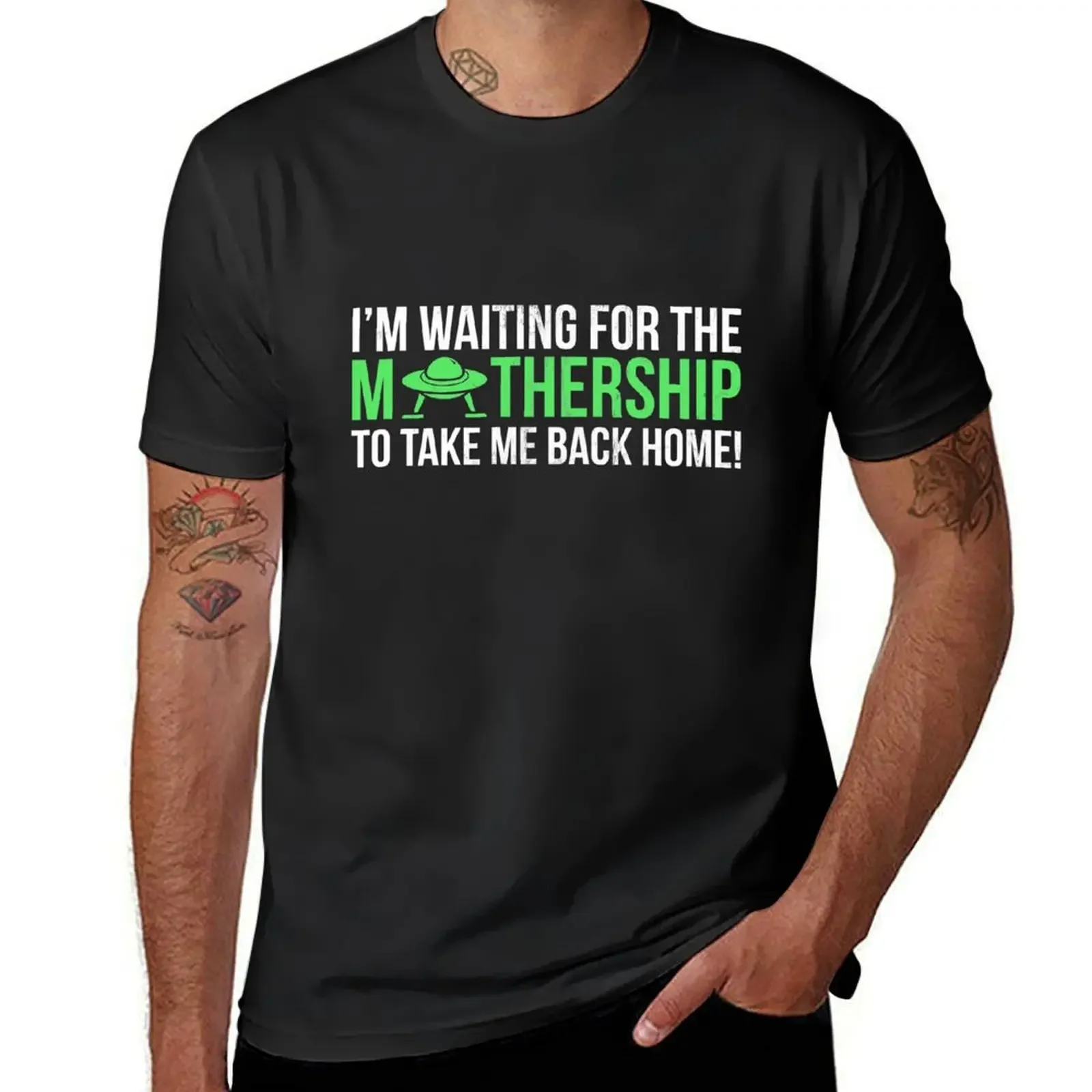 I'M Waiting For The Mothership Funny Ufo T-Shirt sweat sublime quick-drying tops mens graphic t-shirts pack