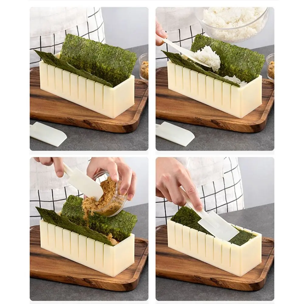 3pcs/set Sushi Maker Equipment Kit Plastic Kimbap Sushi Rolls Mold Round Square Heart-shaped Sushi Making Tools Cake Roll Mold
