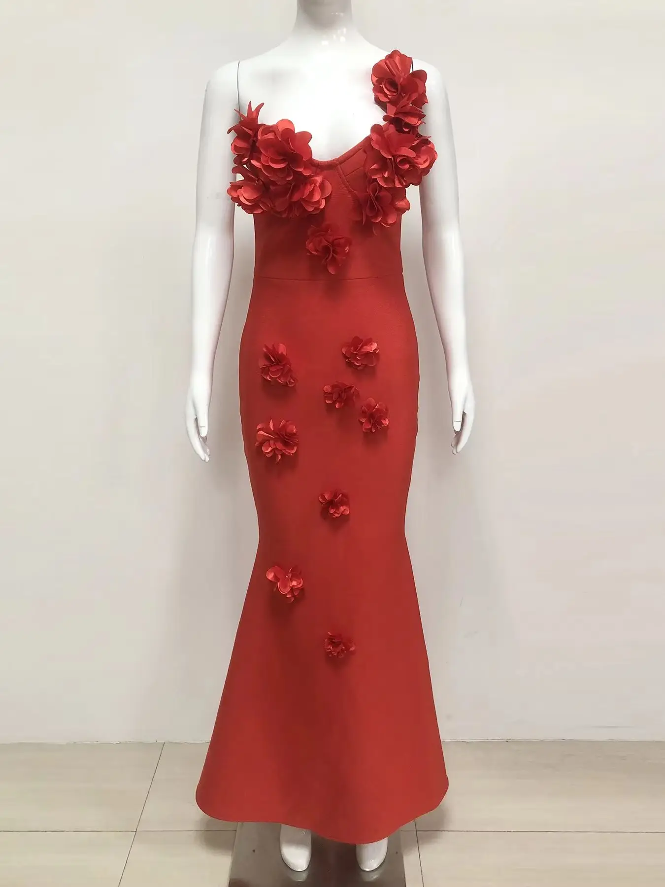 

Fashion One Shoulder Strapless Flower Evening Dress for Women Luxury 2025 Summer High Waist Bodycon Celebrity Club Party Dresses