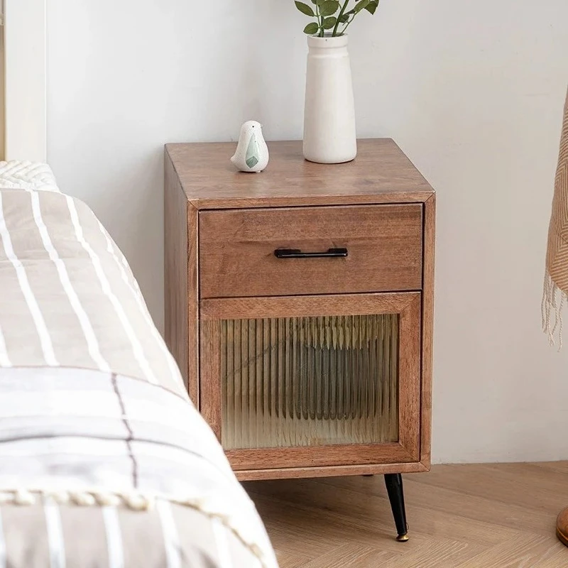 Nordic Solid Wood Bedside Table Black Walnut Color Bedside Locker Small Apartment Modern Minimalist