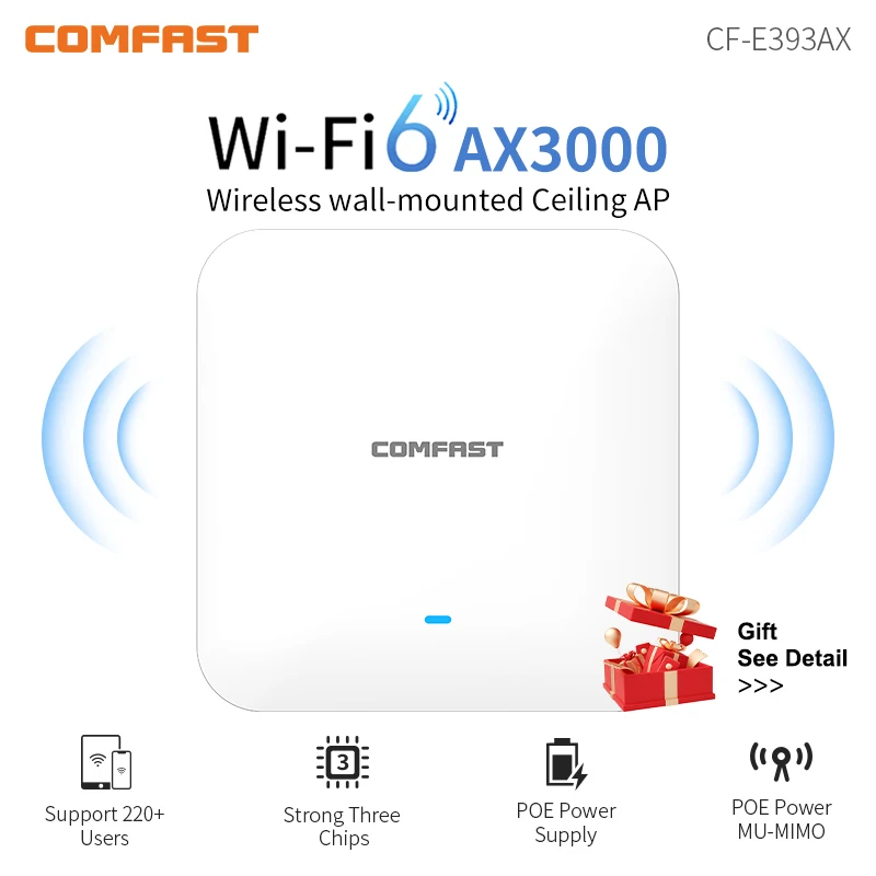 Comfast CF-E393AX 3000 Мбит/с гигабитный WiFi 6 беспроводной Потолочный AP двухдиапазонный 2,4G + 5 ГГц 802.11AX Wifi 6 точек доступа маршрутизатор усилитель AP