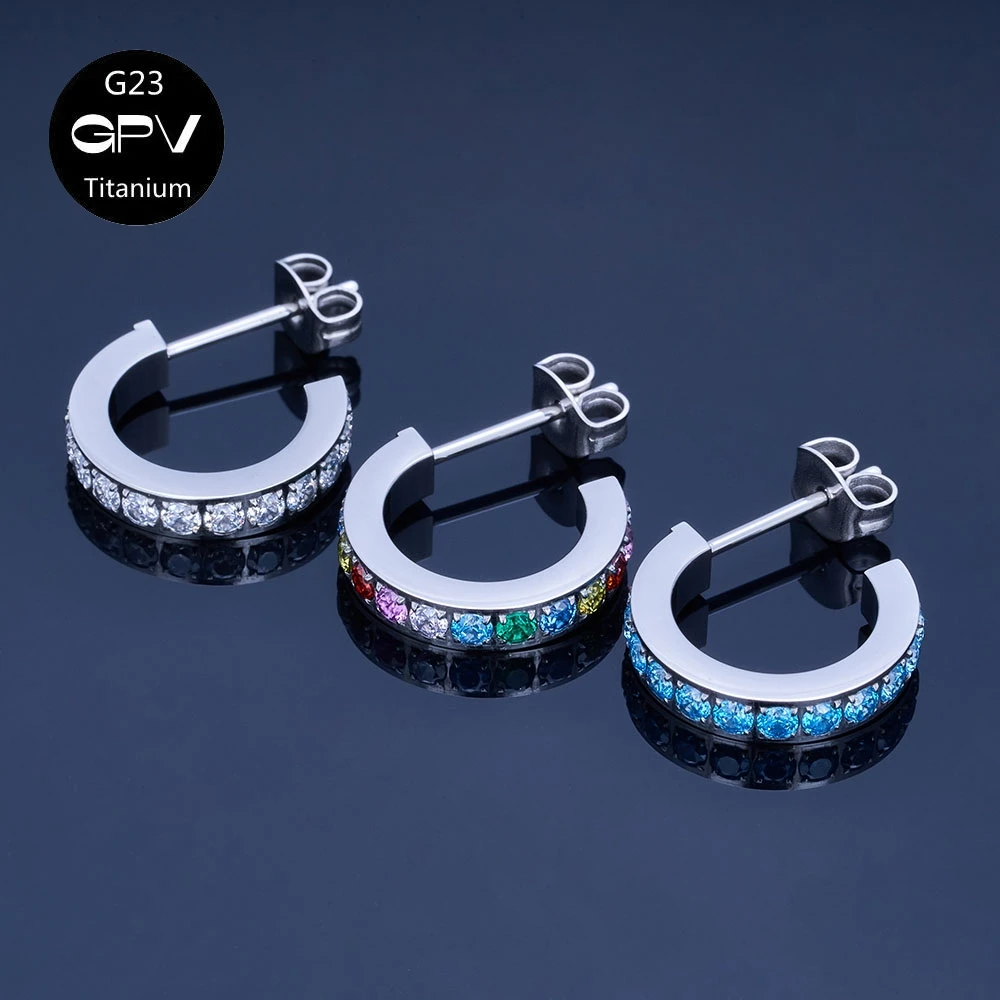 

G23 Titanium Earrings Stylish Eclectic Zircon Inlaid Pierced Ear Pins Men's And Women's Ear Jewelry