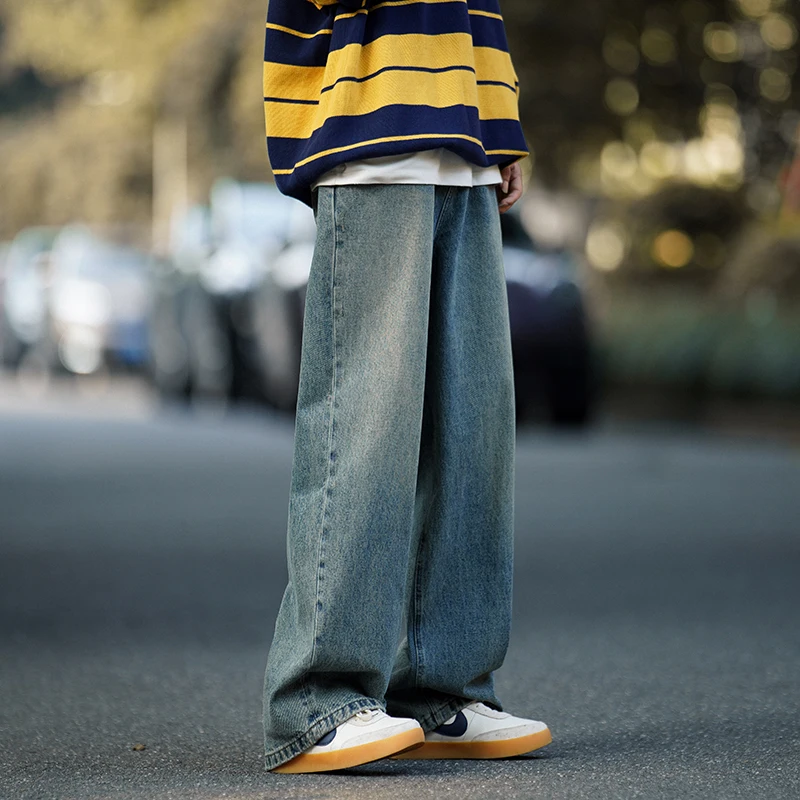 

American Retro Men's Jeans Spring Autumn Trend Loose Wide Leg Pants Japanese y Straight Leg Micro Flared Pants