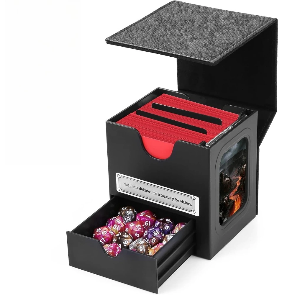Card Deck Box for MTG Commander, Commander Display, Fits 100 Double-Sleeved Cards, 35pt Card Brick & Dice Tray, Magnetic Deck Case for TCG/CCG/Magic/Sports Cards