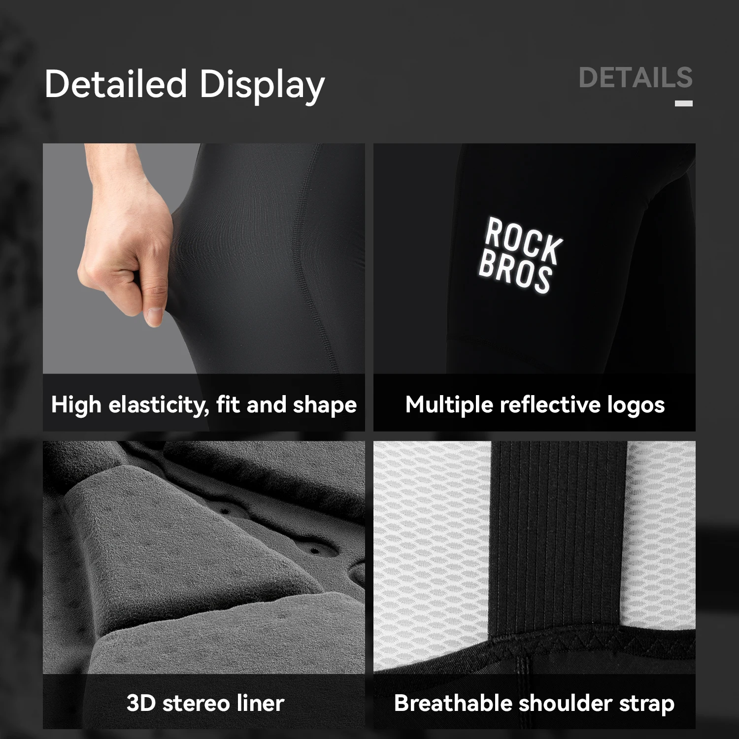 ROCKBROS Cycling Bib Pants High Elastic Comfortable Men Bicycle Pants Outdoor Quick Dry Breathable  Tights Reflective Bib Pants