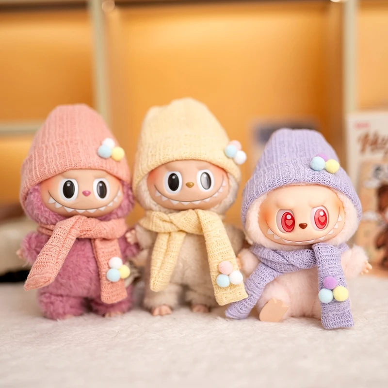 دمية قبعة ل 17 سنتيمتر Labubu دمية 4 ألوان محبوك قبعة ووشاح Kawaii لطيف إكسسوارات دمي الاطفال الفتيات اللعب