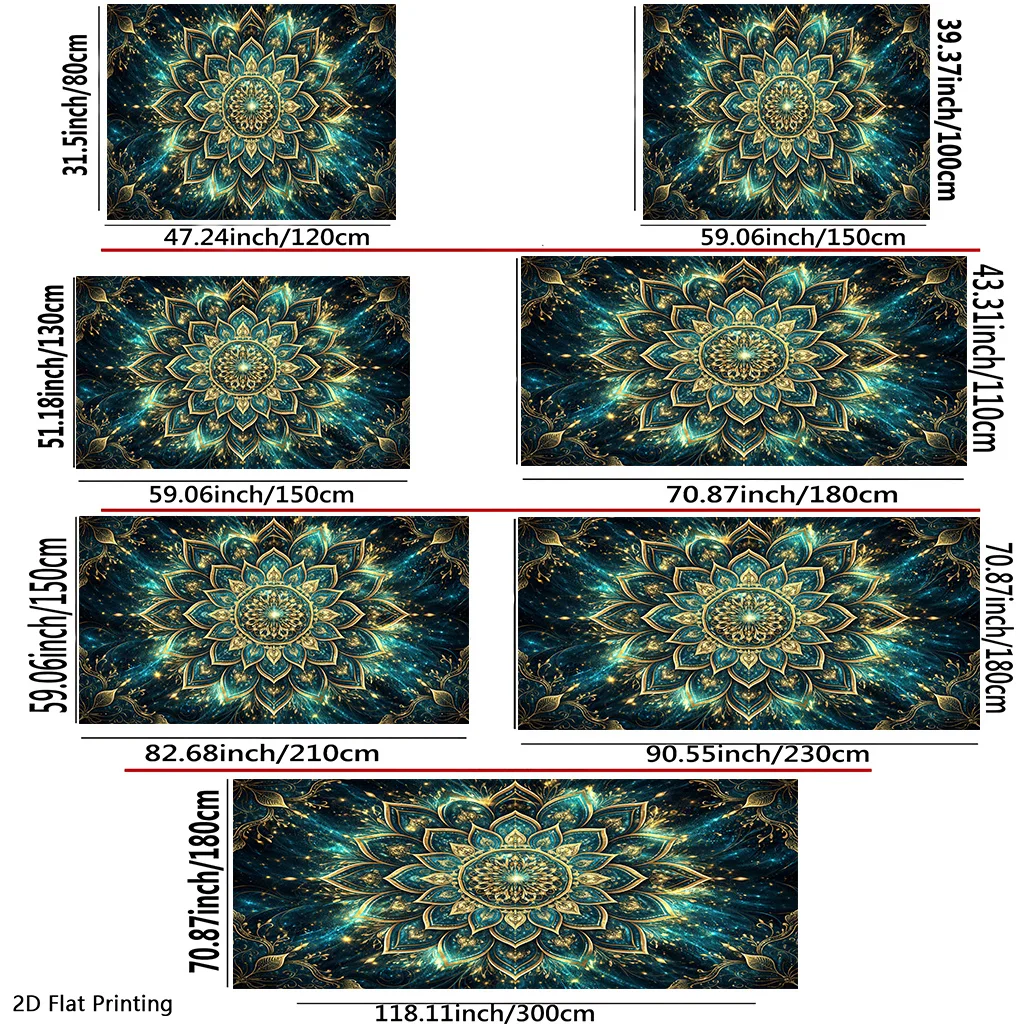 Luxury Blue Gold Mandala Tapestry Wall Hanging Bohemian Boho Celestial Cosmic Art Print Living Room Decor Abstract Spiritual Gif