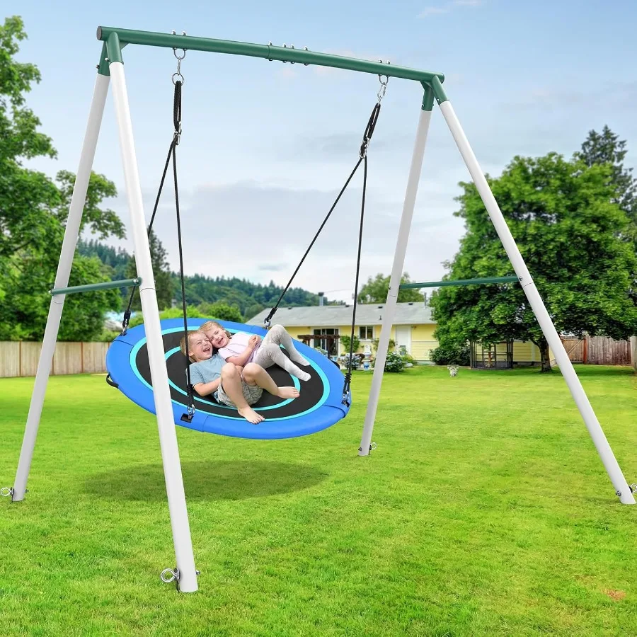 

6.5 ft Tall Outdoor Swing Set with 50 Inch Saucer Swing in Rust-Resistant Steel Frame Heavy Duty 500 lbs Capacity for Backyard