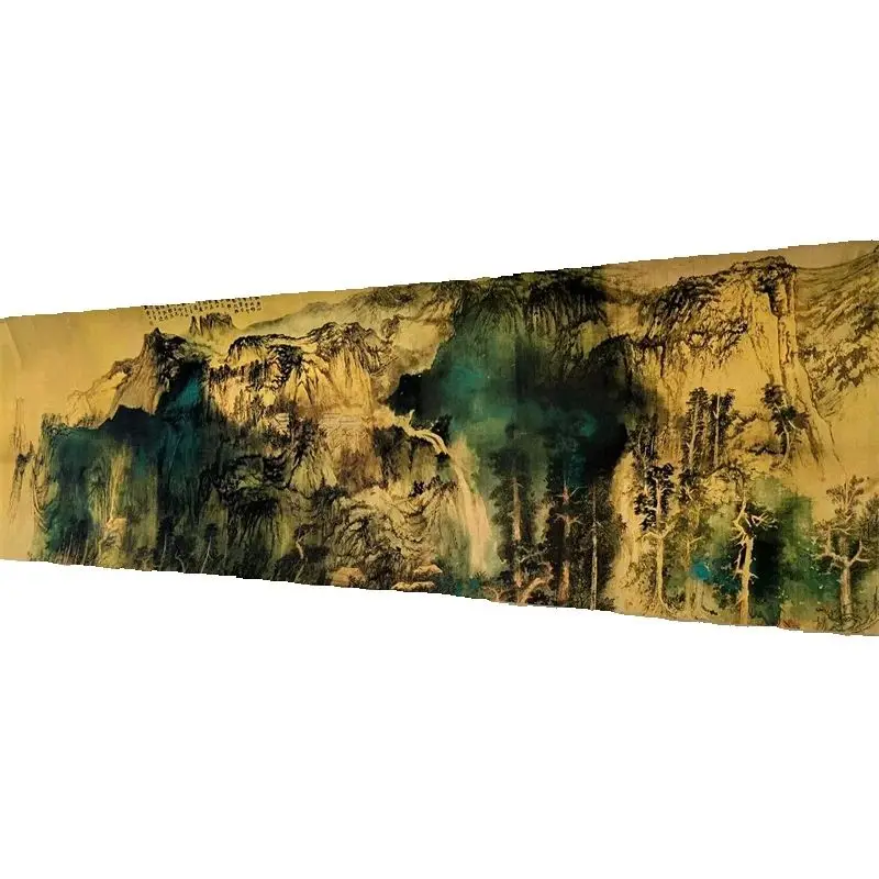 

China Old long Scroll Painting ,Zhang Daqian's watercolor painting of Mount Lu Daqian Lushan Map collectibles
