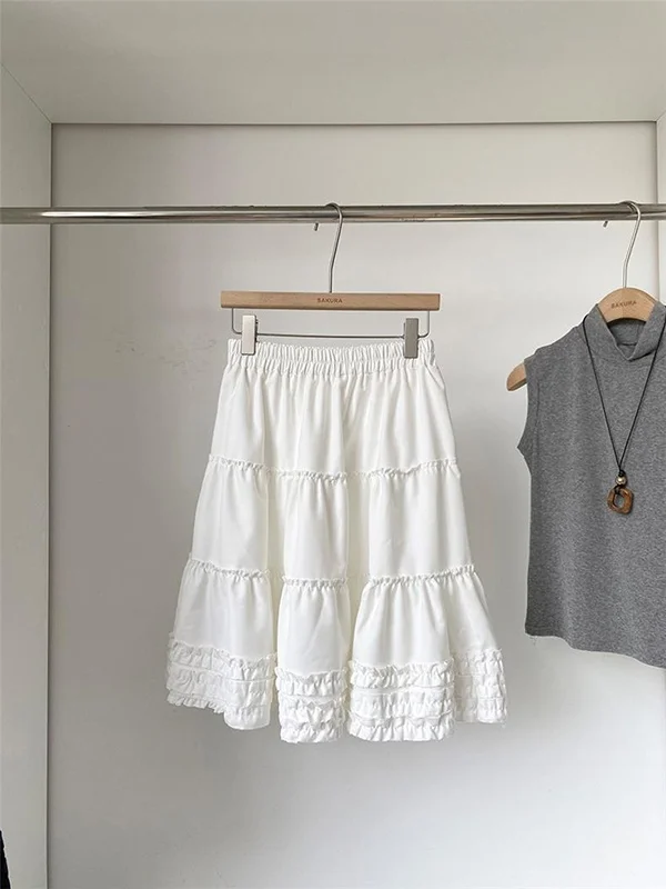 Korean Style Ins Retro Wood Grain  Splicing Half Skirt Women's Spring Summer Mid-Length Hip Concealing Slimming Casual Ve...