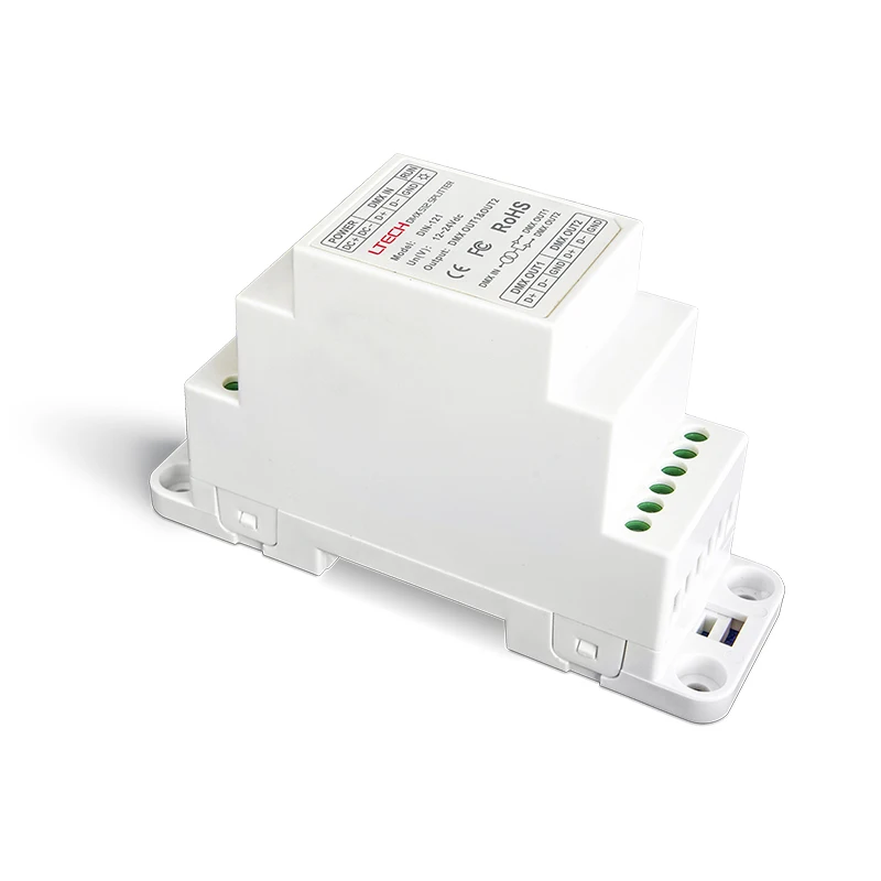 LTECH Din Rail LED DMX Power Repeater 12V Input DMX512 Signal Amplifier 1 to 2 Output DMX Hub Splitter Controller DIN-121