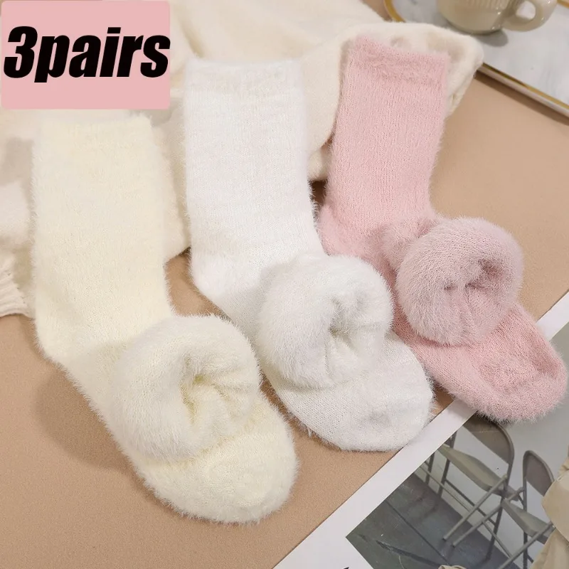 Candy Cream Color Plush Sock High Quality Super Elastic Mink Velvet Thicken Winter Warm Floor Fleece Mid-tube Stocking for Women