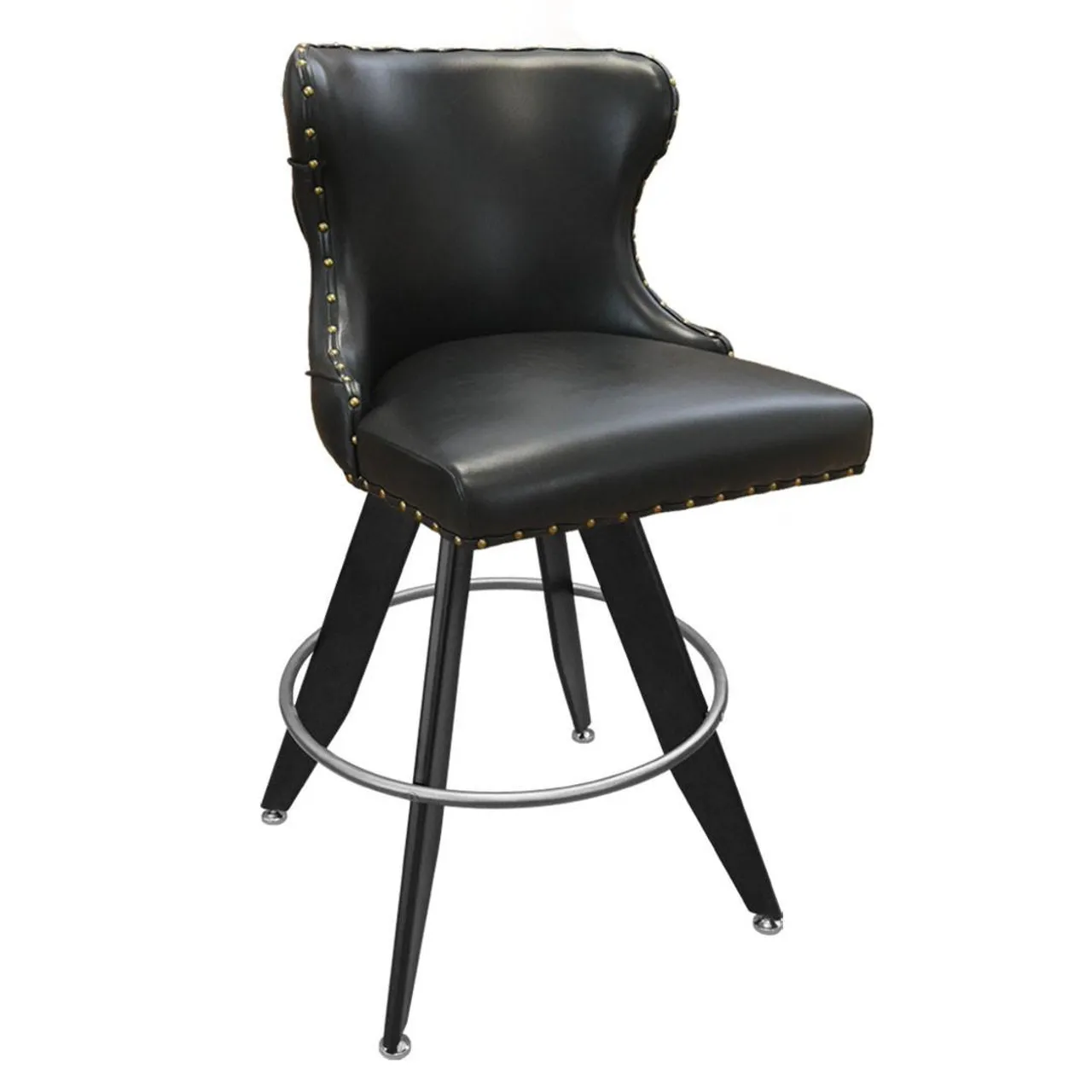 كرسي بار كازينو دوار أسود طويل القامة على الطراز الحديث مع معدن ثقيل وألياف دقيقة لطاولة الطعام وغرفة المعيشة والجلوس #6