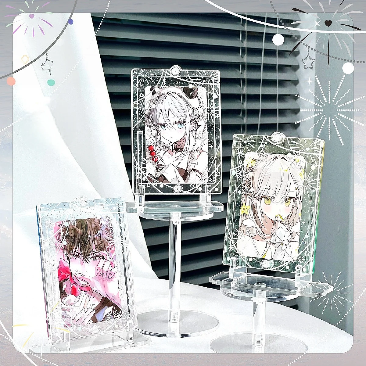 Colorful Lights Strip 3/4/5/6Inch Acrylic Photo Frame, Card Display Protector, for Anime Kpop Merch Shooting Prop & Layout Decor