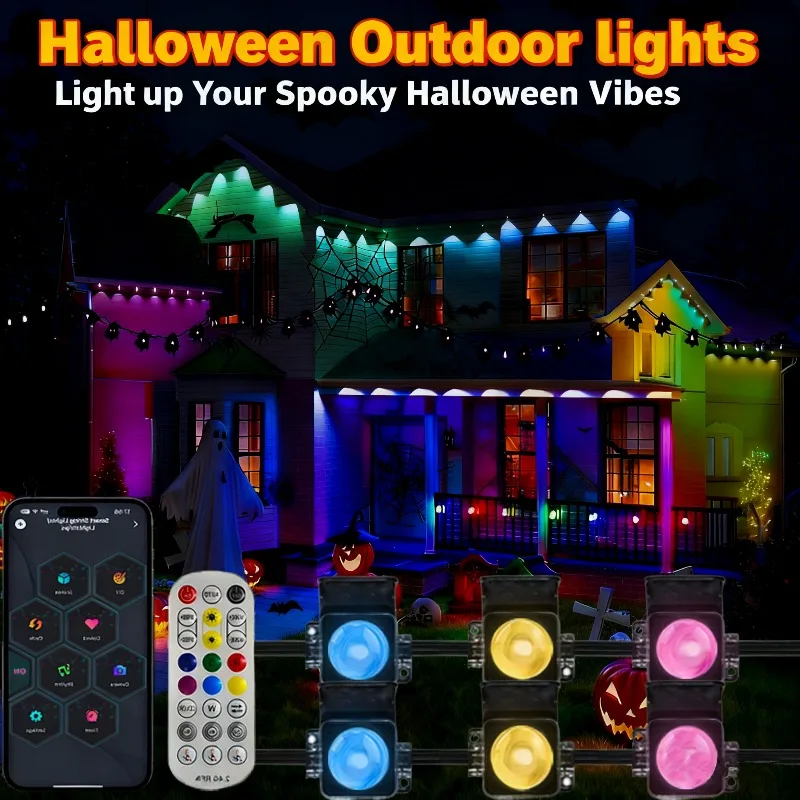 

MIMIRGB 150 футов 100 футов 50 футов постоянные уличные фонари струны с дистанционным управлением через приложение IP67 водонепроницаемые праздничные украшения Хэллоуин