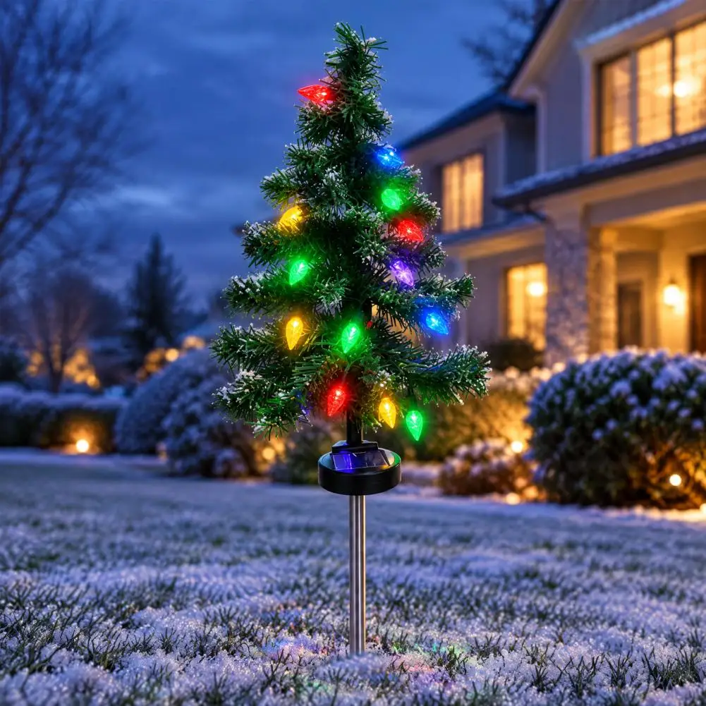 Solar Powered Christmas Tree Lights, Outdoor Waterproof LED Artificial Tree, 8 Lighting Modes Decorative Light for Garden Yard