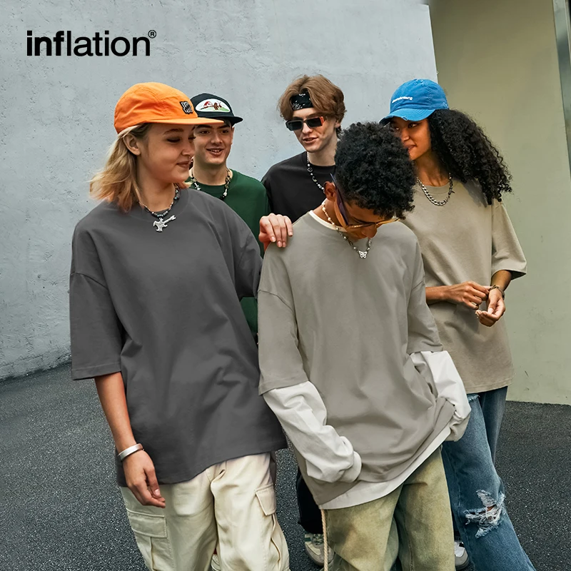 INFLATION Soft Touch 100% Cotton Blank T Shirt Men 265gsm Heavy Weight Oversized TShirt Unisex Hip Hop Tees