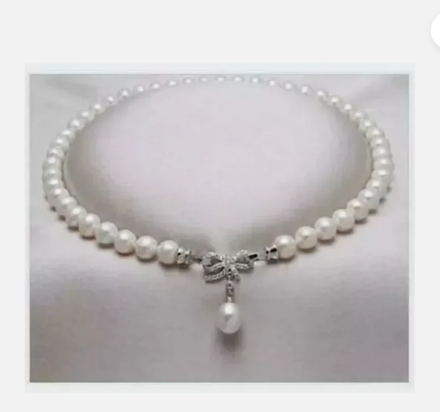 sell well AAAA Round 9-10mm South Sea White Pearl Necklace 18 inch+ Pendant 925s