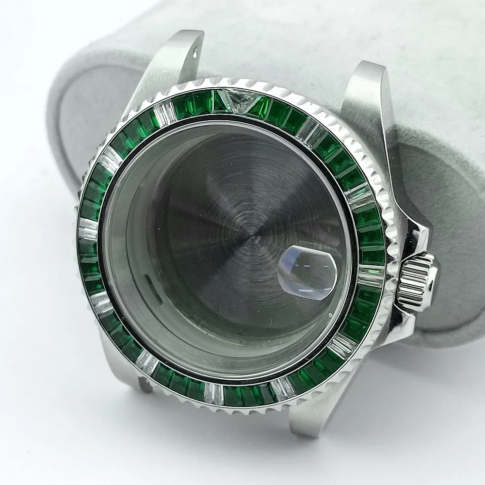 40.5mm Case Luxury Colored Gemstone Bezel Watches Case Fit NH35 Movement Case Sapphire Glass Watch Box Watch Parts