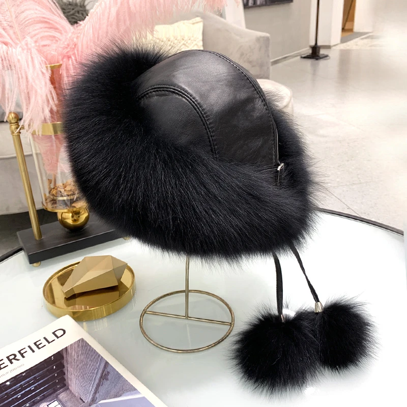 

Fox Fur Bucket Hat Girl Solid Color Soft Thickened Furry Beret Ladies Hat Elegant Winter Outdoor Windproof Warm Hat