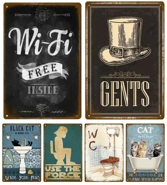 Funny WC Sign Metal Poster Toilet Tin Plaque Decor toilette toilette toilette Wall Art bagno toilette Wall Decorati Pub