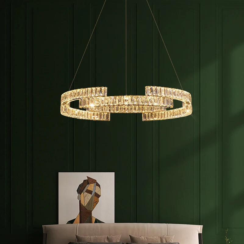 

Modern Crystal Chandelier for Living Room LED Gold Ring Luxury Rings Lustre Chandeliers Home Deco Ceiling Hanging LampFixtures