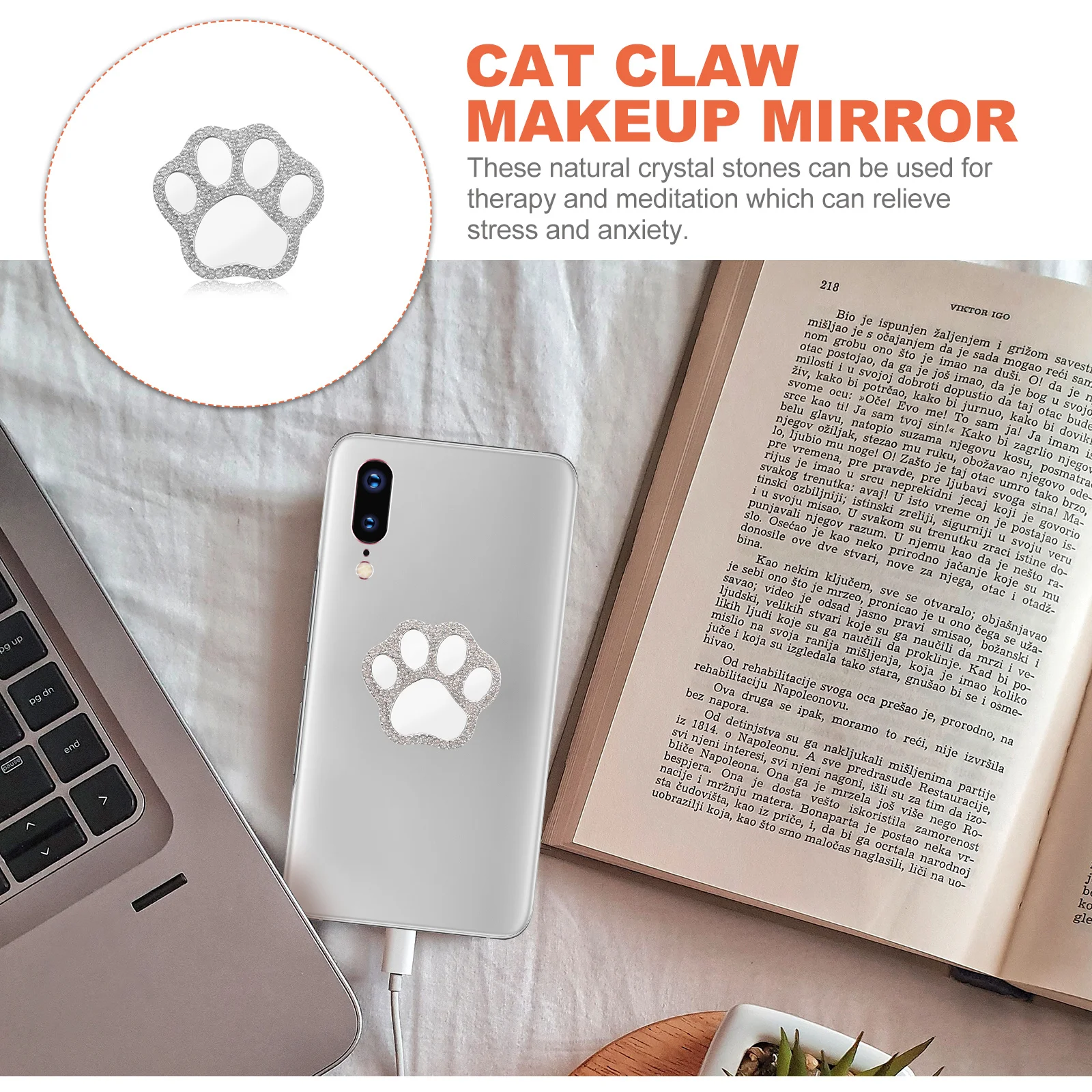 크리스탈 고양이 발 장식 DIY 휴대폰 케이스 데코 라인스톤 장식 미니 여행용 화장 거울 반짝이는 휴대용 폰 커버