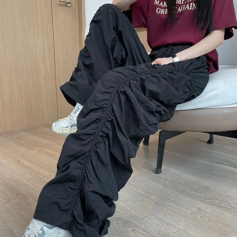 Ice Silk Overalls Pleated Thin Loose Pleated Mountaineering Wide-leg Pants 2025 Spring and Summer Fashion Women's Wear