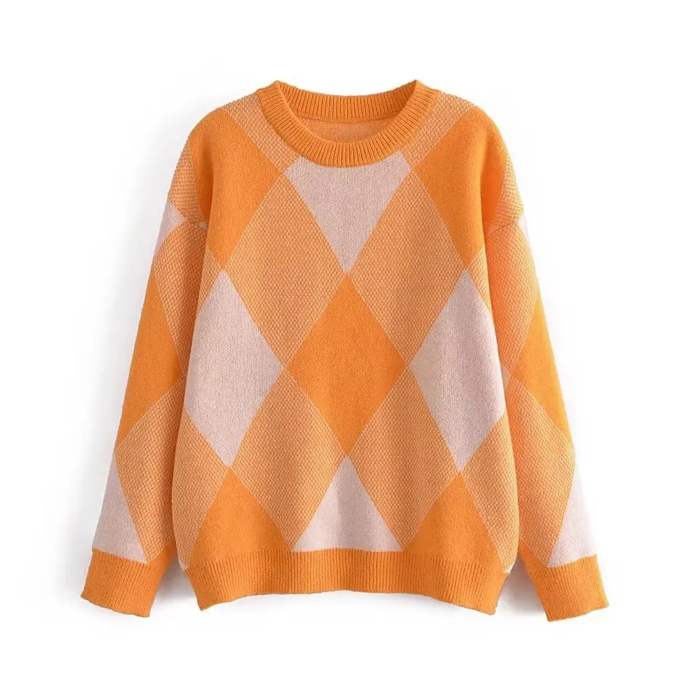 Spring Autumn Striped Color-block Knitted Sweater Women Fashion Thin Section Long-sleeved Loose Lazy Sweater Pullover Female