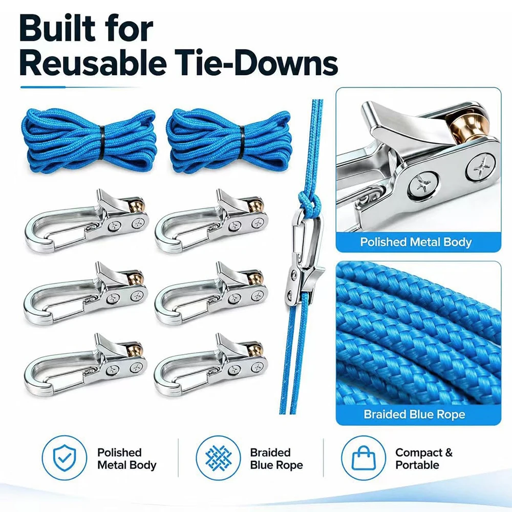Rope Tightening Tool and Tensioner Retractable Rope with Safety Buckle for Outdoor Camping Tent Securing Rope with Rollor Hooks