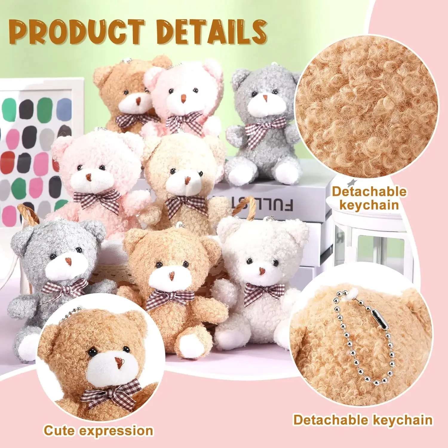 12pcs 곰 베이비 샤워 게스트를위한 호의 미니 장난감 곰 열쇠 고리 감사합니다 태그 Organza 가방 베이비 샤워 선물 생일 파티
